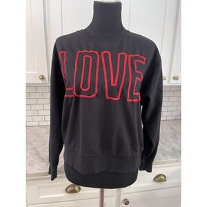 ISA & ELLA Top Womens Medium Black LOVE Embroidered Long Sleeve Valentine